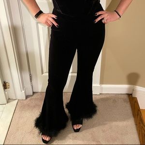Black flare pants with feather bottom